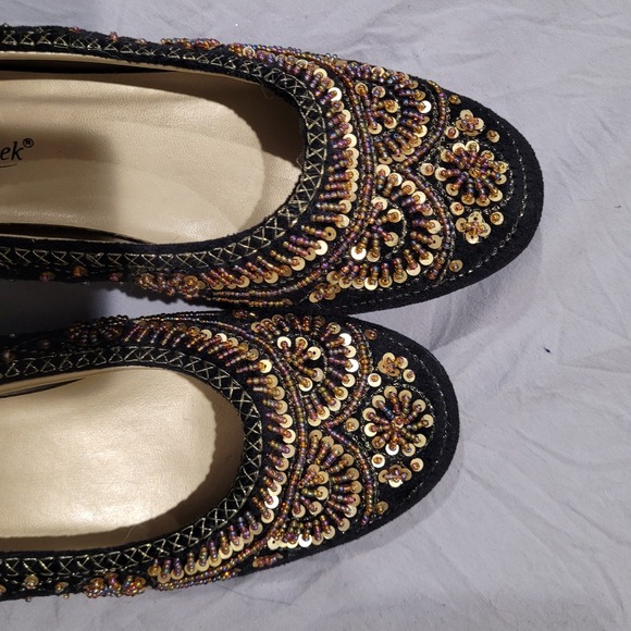 Coldwater‎ Creek Women's SZ 8 black beaded sequined flats festival artsy vintage - Picture 3 of 10